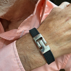 Josh Black Leather Bracelet 25037SL/BLCK/MED