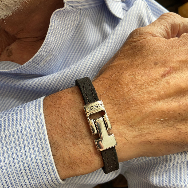 Josh Brown Leather Bracelet 25036SL/BRWN/MED-zoom-