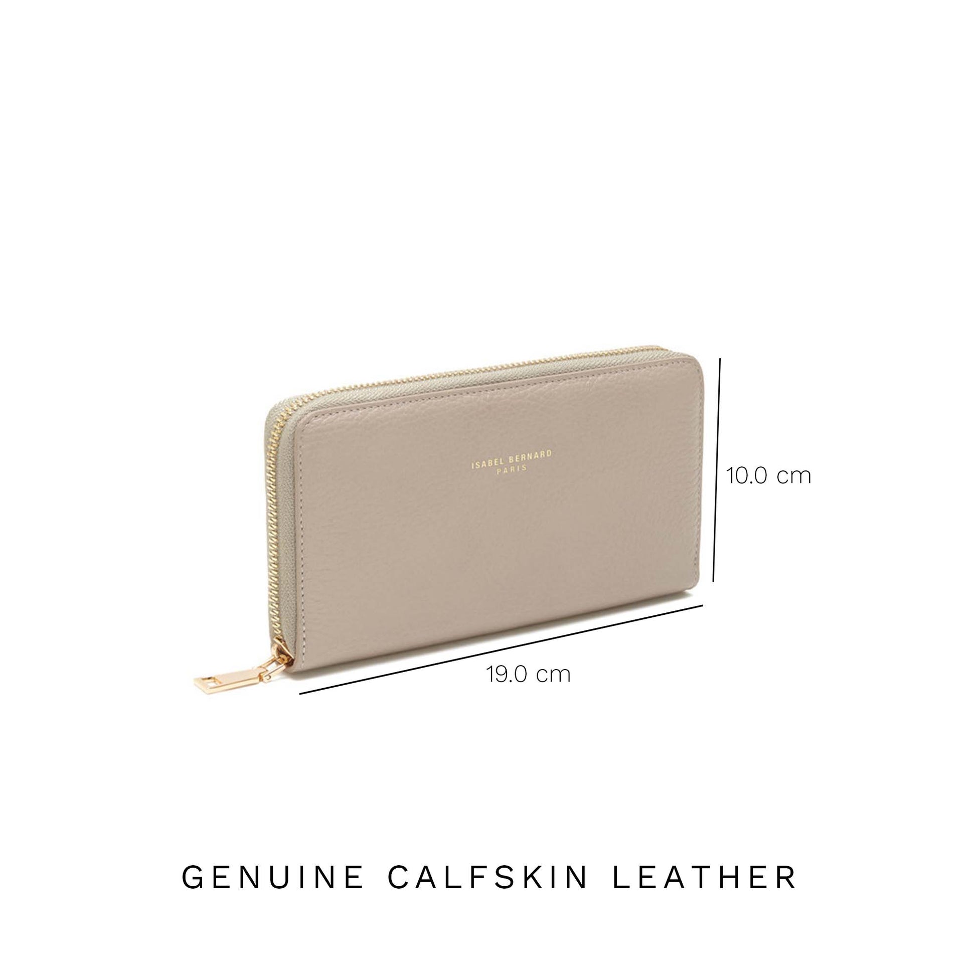 Isabel Bernard Honoré Léa Taupe Calfskin Zip Wallet IB23017
