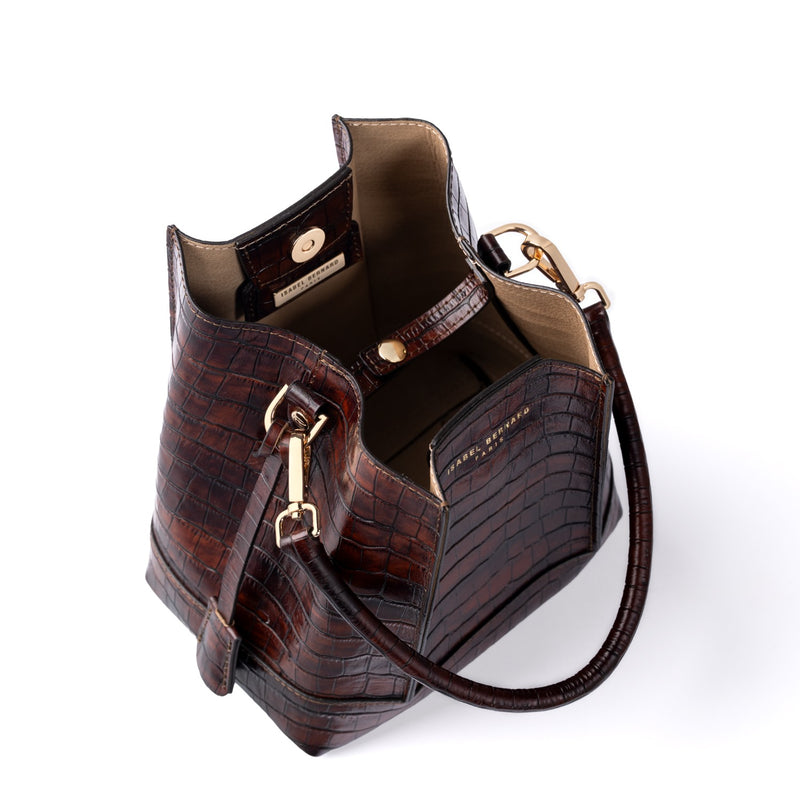 Isabel Bernard Femme Forte Sac à main Minette en cuir de veau marron croco IB21114-230-zoom-