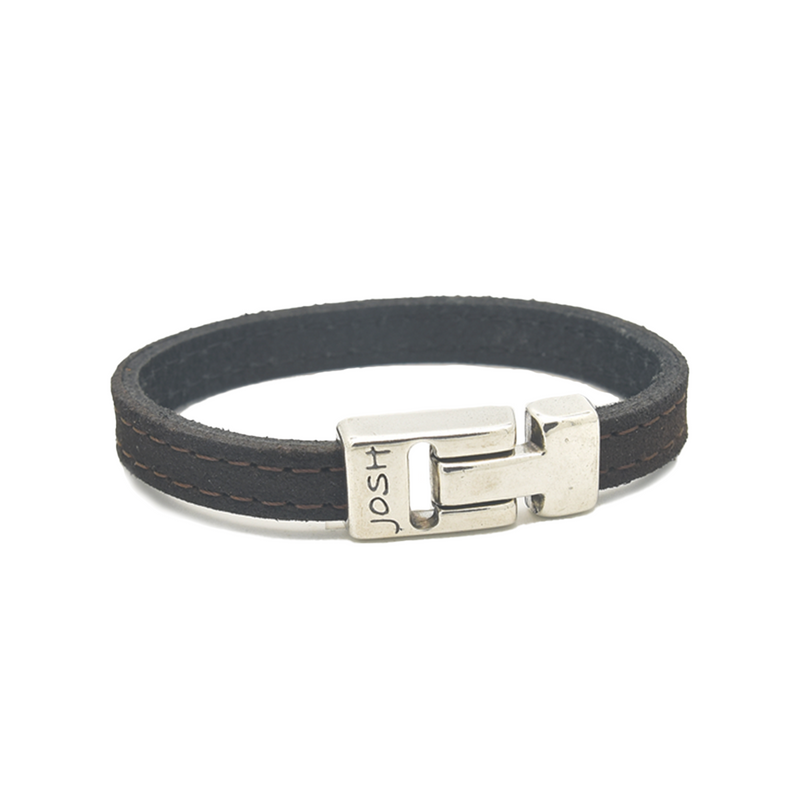 Josh Brown Leather Bracelet 25036SL/BRWN/MED-zoom-