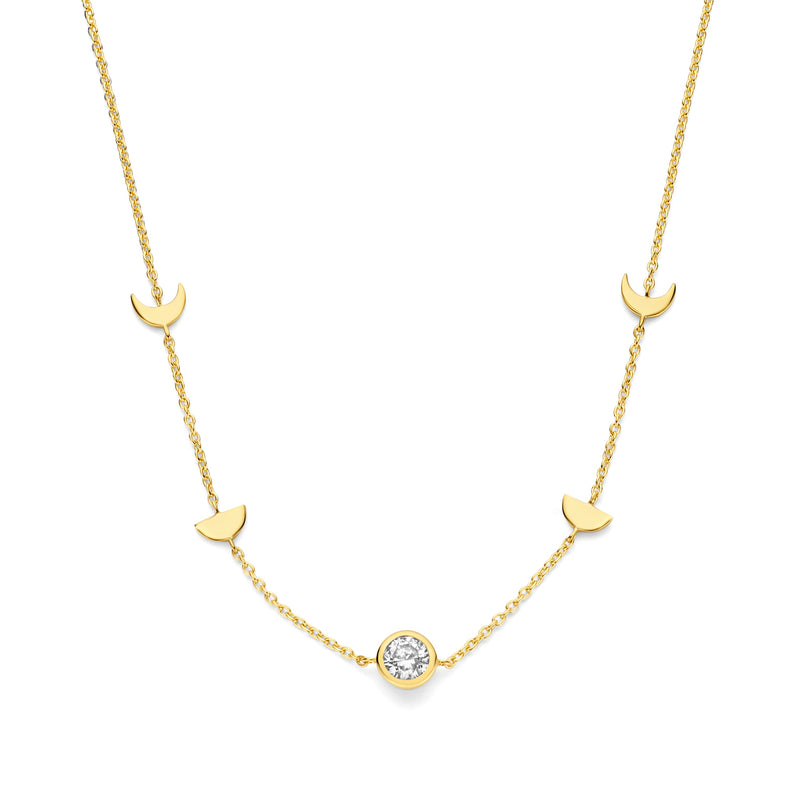 Violet Hamden Luna Collier en Argent 925 Sterling Plaqué Or avec Lunes et Pierre de Zircon Blanc VH340044-zoom-