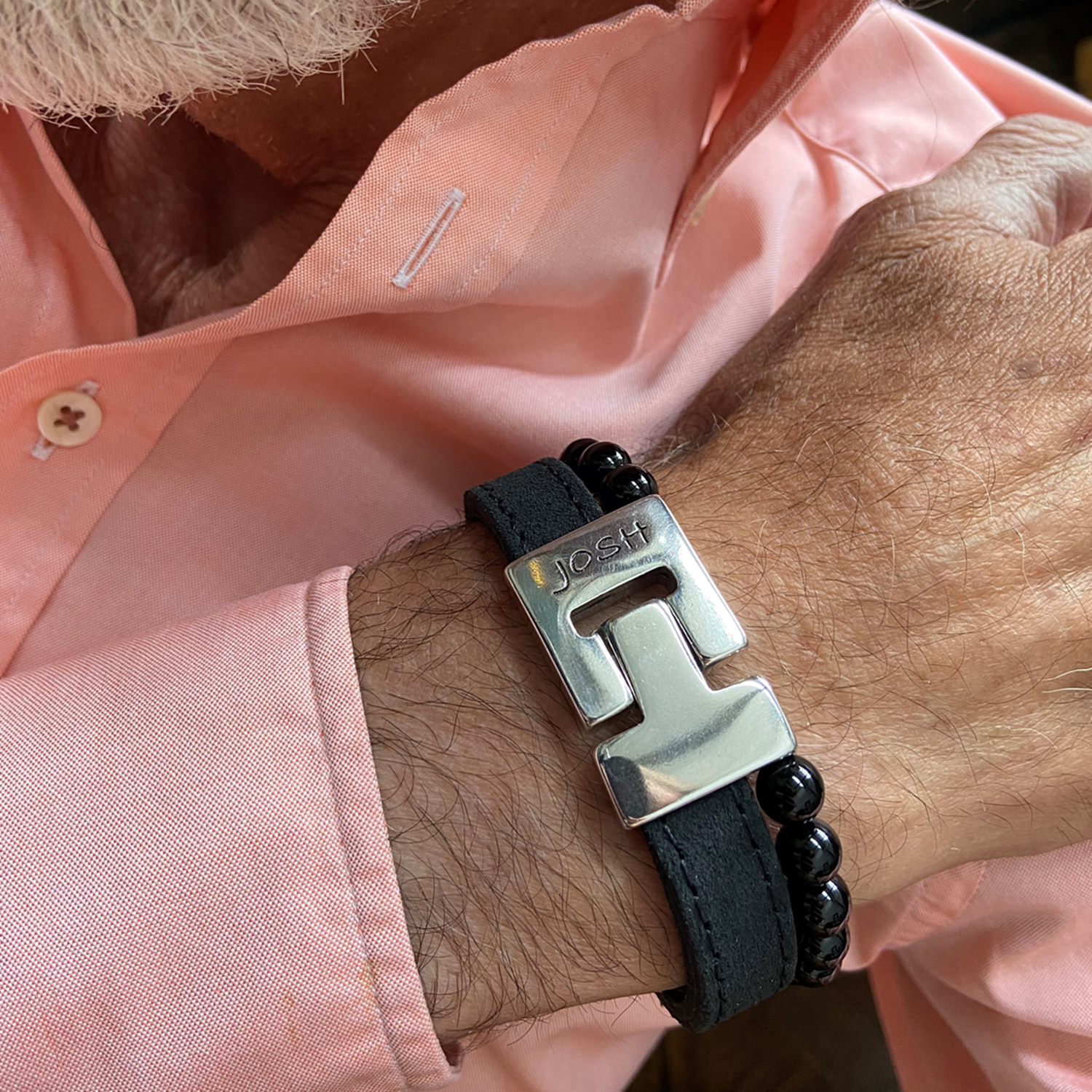 Josh Black Natural Stone Bracelet 25039SL/BLCK/LRG