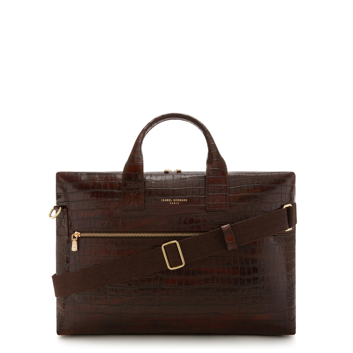 Isabel Bernard Honoré Anique Croco Brown Calfskin Handbag IB25073