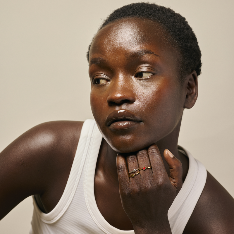 ENAMEL Copenhagen Recycled 925 Sterling Silver Gold Plated Red Adjustable Ring R101G-R48-zoom-