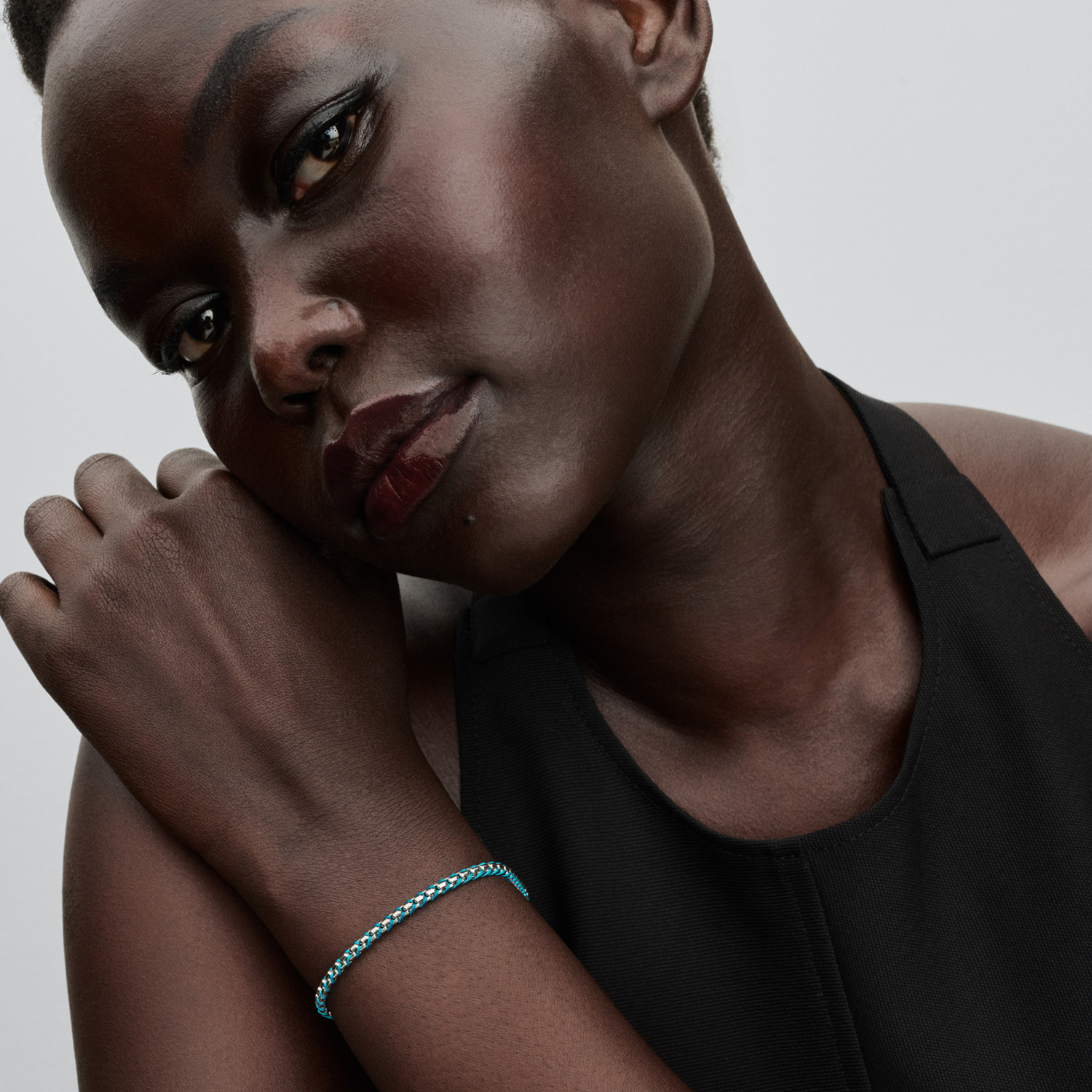 Pandora Moments 925 Sterling Silver Blue Cord Box Chain Bracelet 593816C01-17