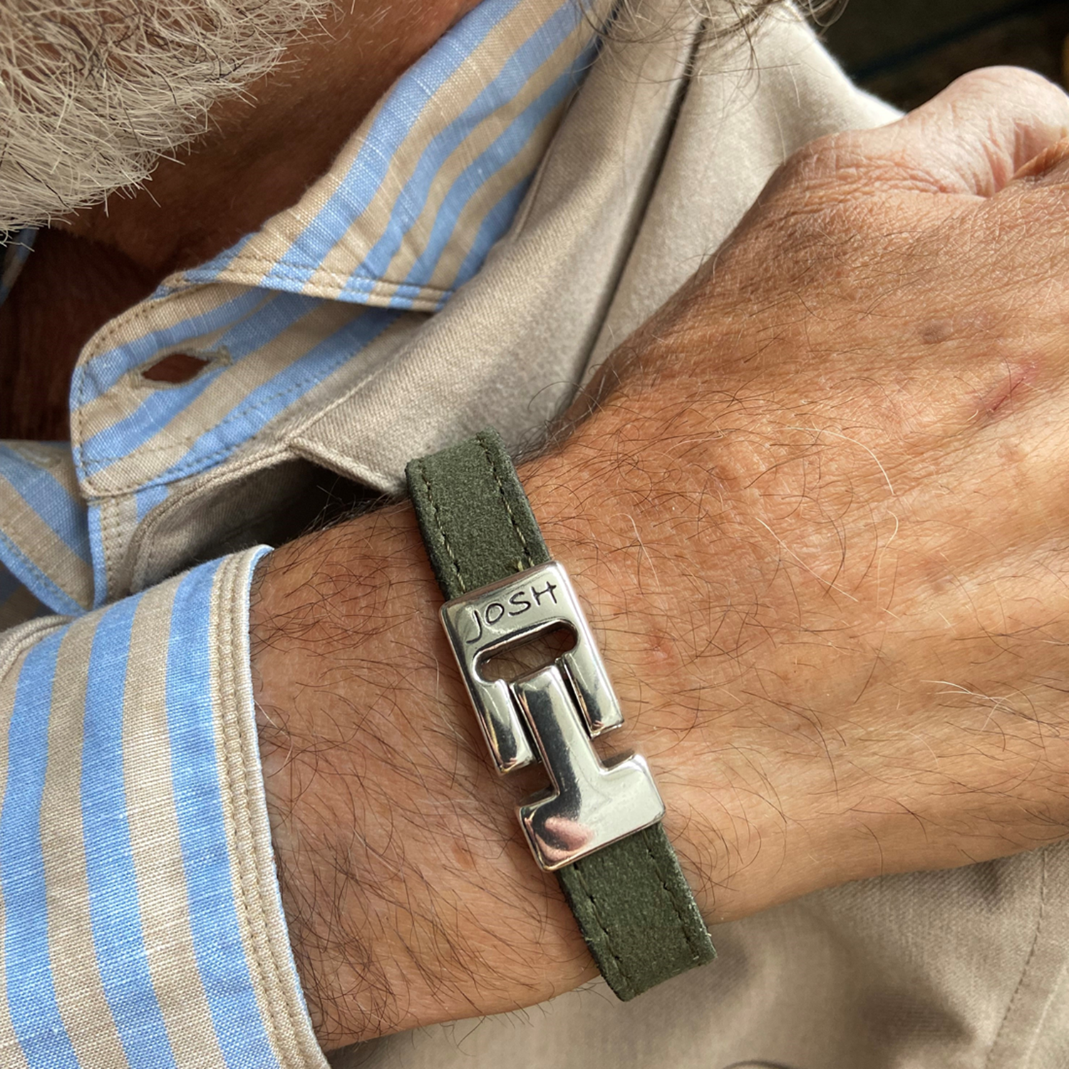 Josh Green Leather Bracelet 25037SL/GRNN/LRG