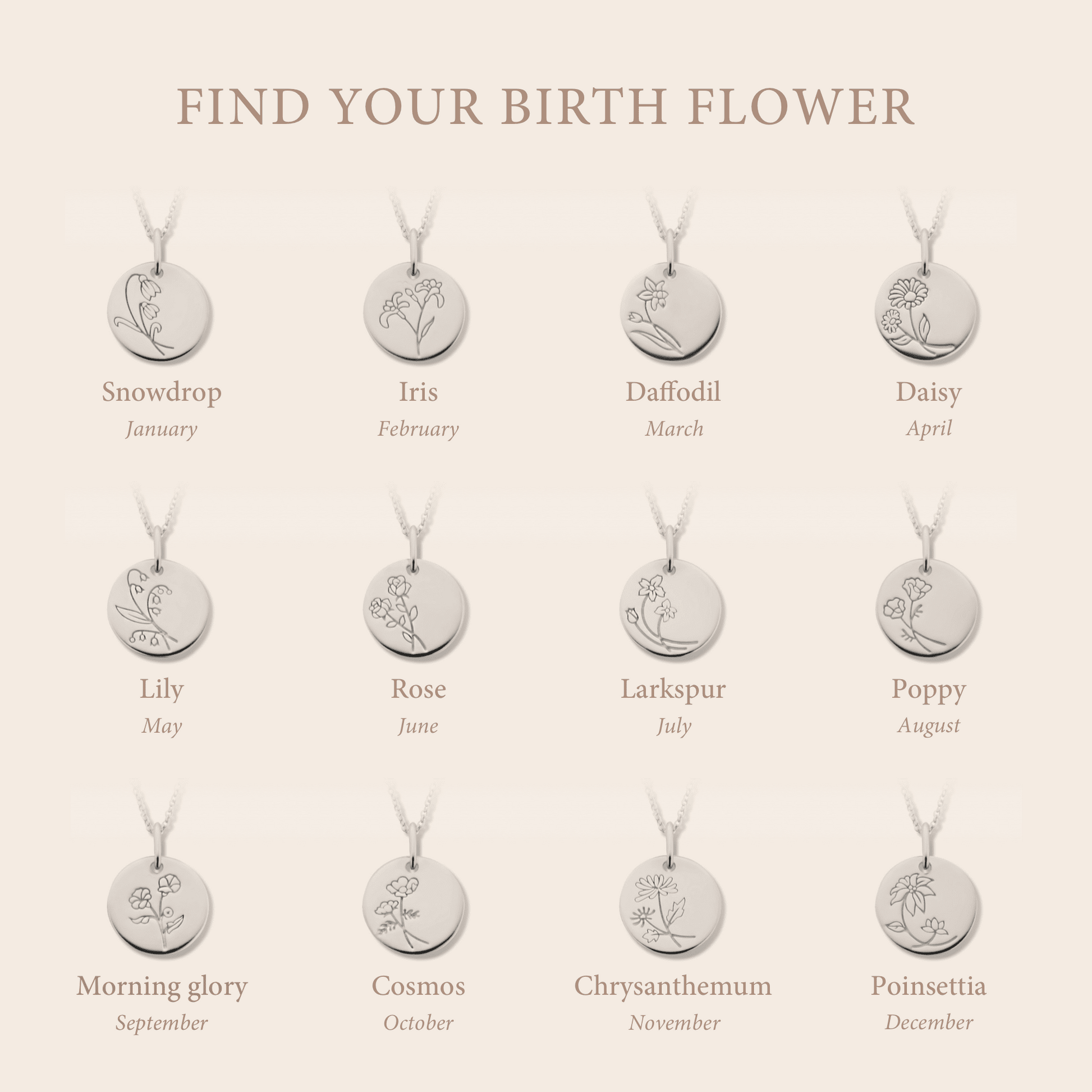 Violet Hamden Venus 925 Sterling Silver Necklace with Birthflower VH340026-AUG