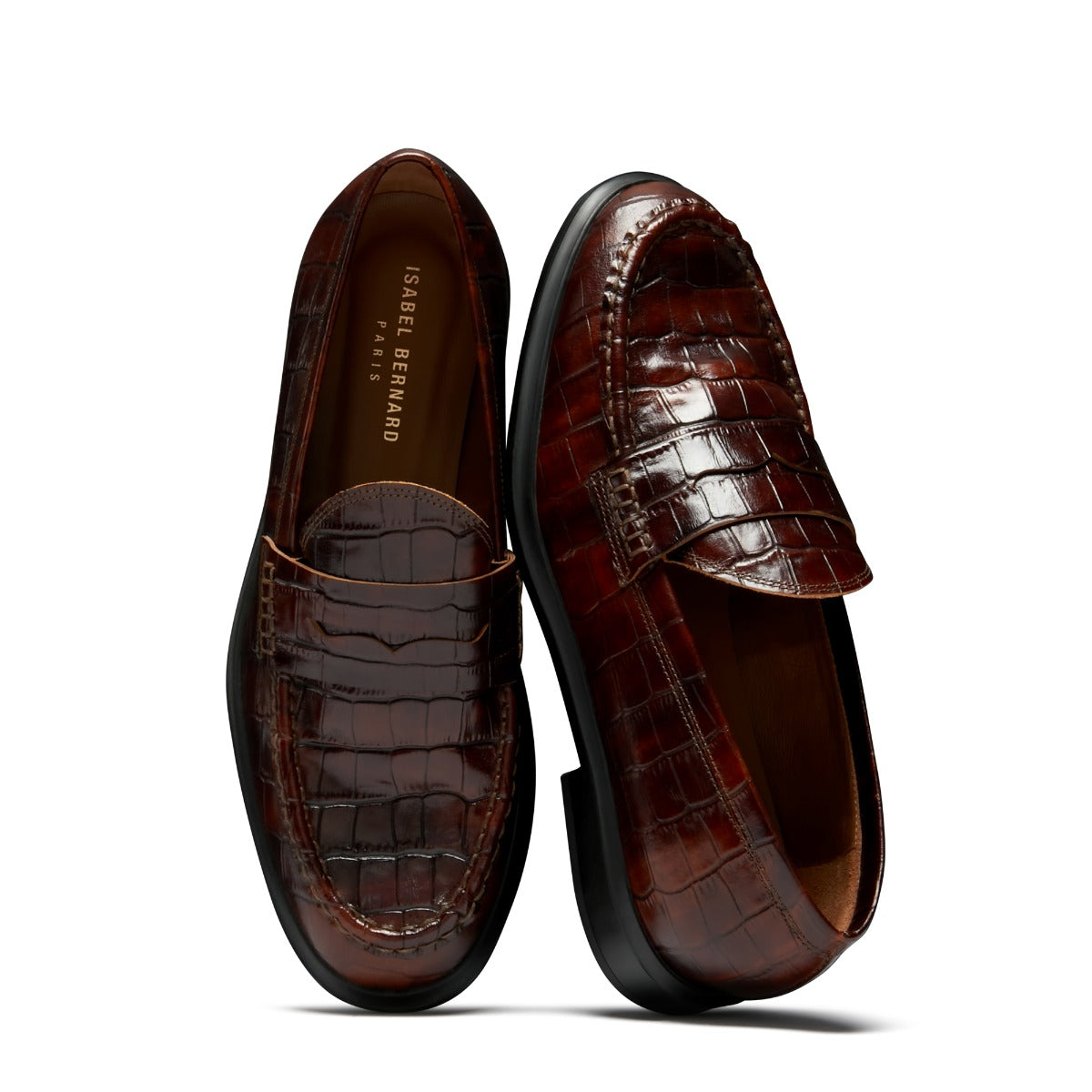 Isabel Bernard Vendôme Blandine croco brown calfskin leather loafers IB51015-230-37