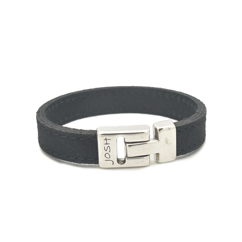 Josh Black Leather Bracelet 25037SL/BLCK/MED-zoom-