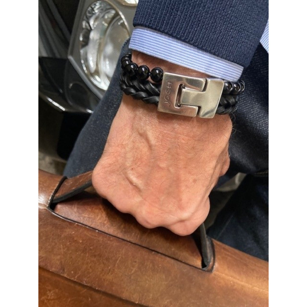 Josh Black Leather Bracelet 24989-BRA-S/BLACK/L