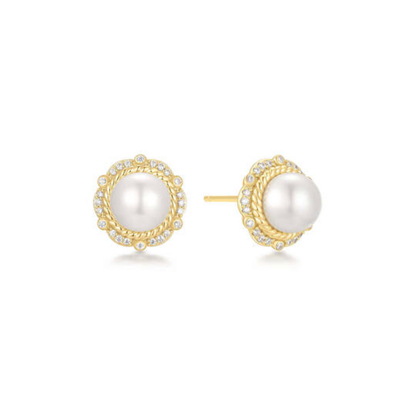 Ania Haie Reimaginer Gold Coloured Shell Pearl Bloom Stud Earrings AH-E069-06G-zoom-