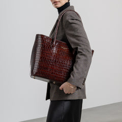 Isabel Bernard Honoré Lysanne Croco Brown Calfskin Shopper IB25025