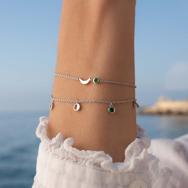 Violet Hamden Luna Bracelet en Argent 925 Sterling avec Lune et Pierre de Zircon Vert VH320030-zoom-