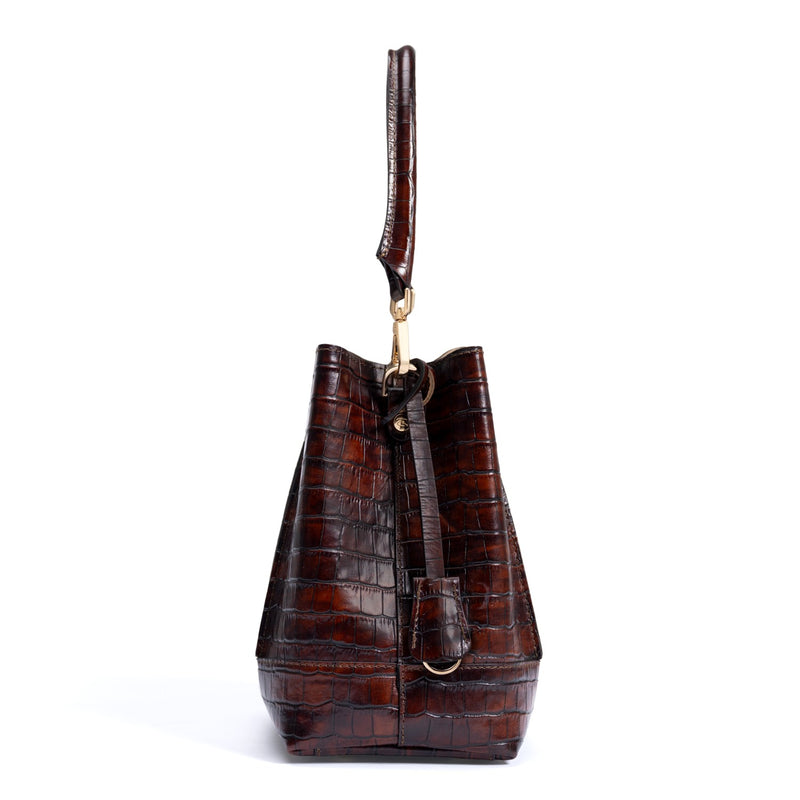 Isabel Bernard Femme Forte Sac à main Minette en cuir de veau marron croco IB21114-230-zoom-