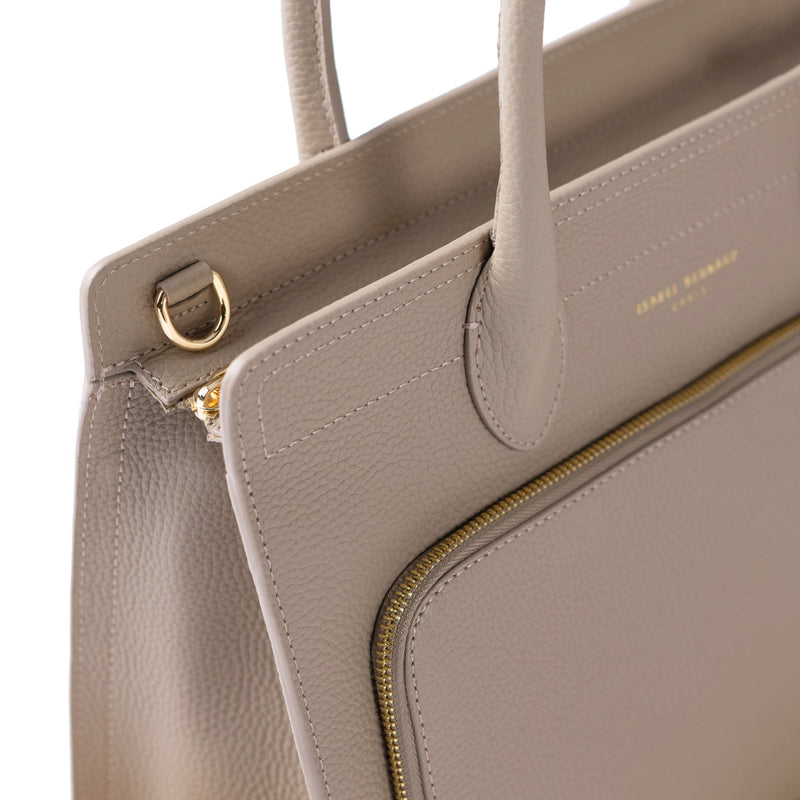 Isabel Bernard Honoré Nadine taupe sac à main en cuir de veau avec compartiment pour ordinateur portable 13 pouces IB25110-078-13-zoom-