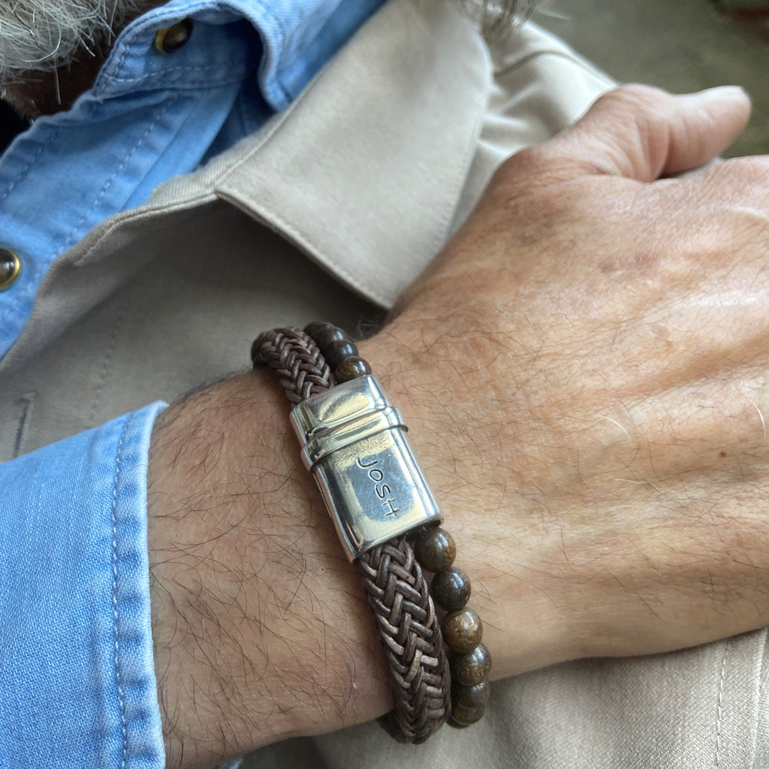 Josh Brown Natural Stone Bracelet 09333SL/BRWN/LRG