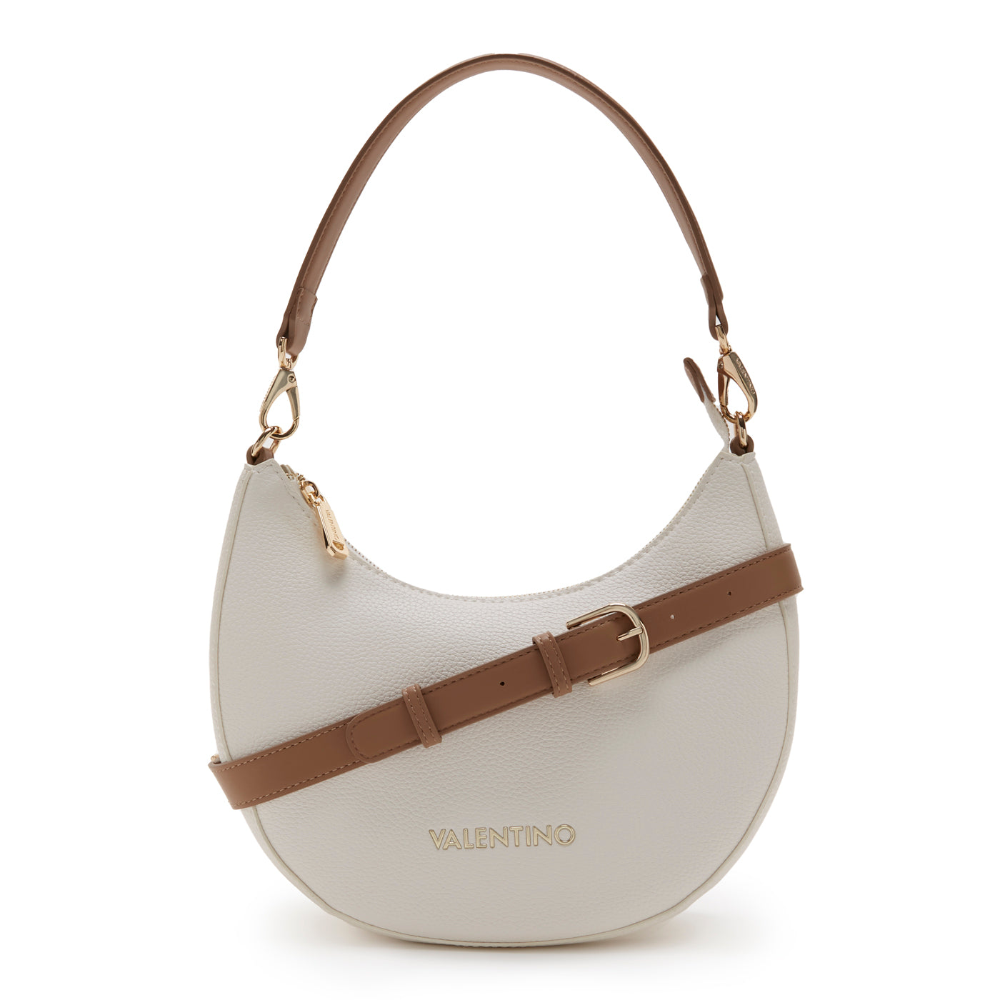 Valentino Bags Alexia White & Brown Shoulder Bag VBS5A808BIANCO/CUOIO