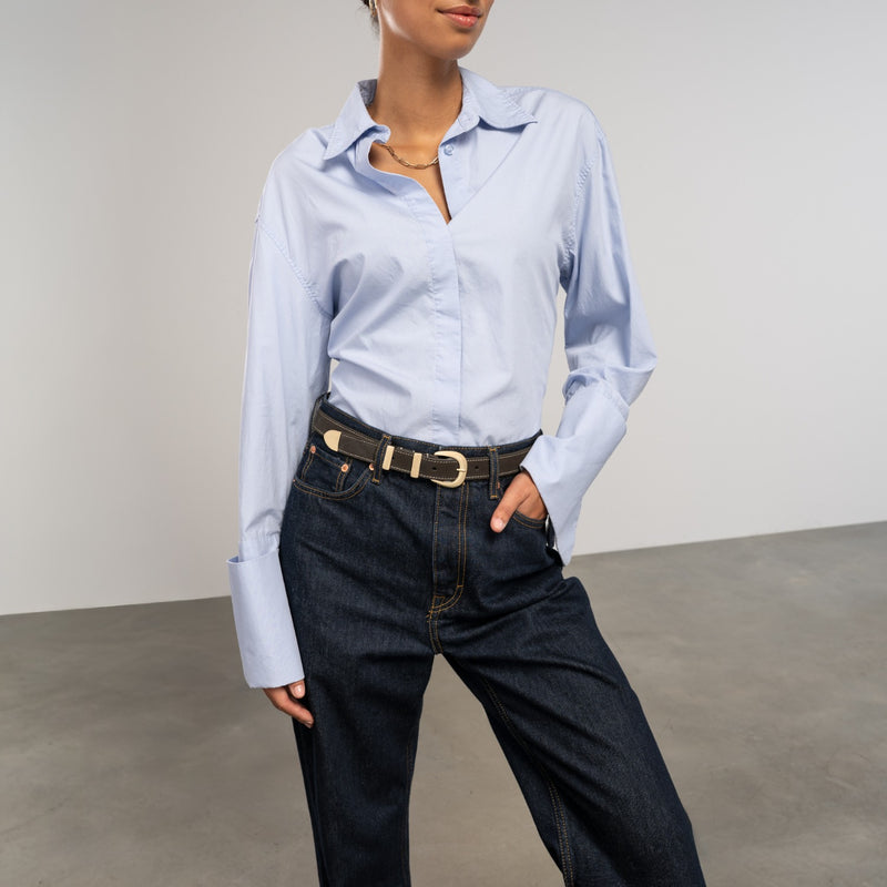 Isabel Bernard Rêveur Mathilde Ceinture en daim marron foncé avec boucle dorée IB60020-131-85-zoom-