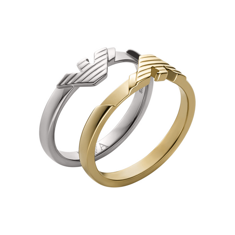 Emporio Armani Silver and Gold Stainless Steel Ring EGS32320407-zoom-