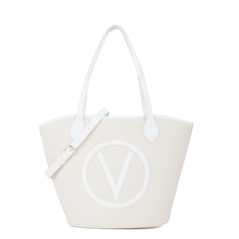 Valentino Bags Covent Sac cabas Covent beige et blanc VBS7QO02CANNATUR/BIANCO-zoom-
