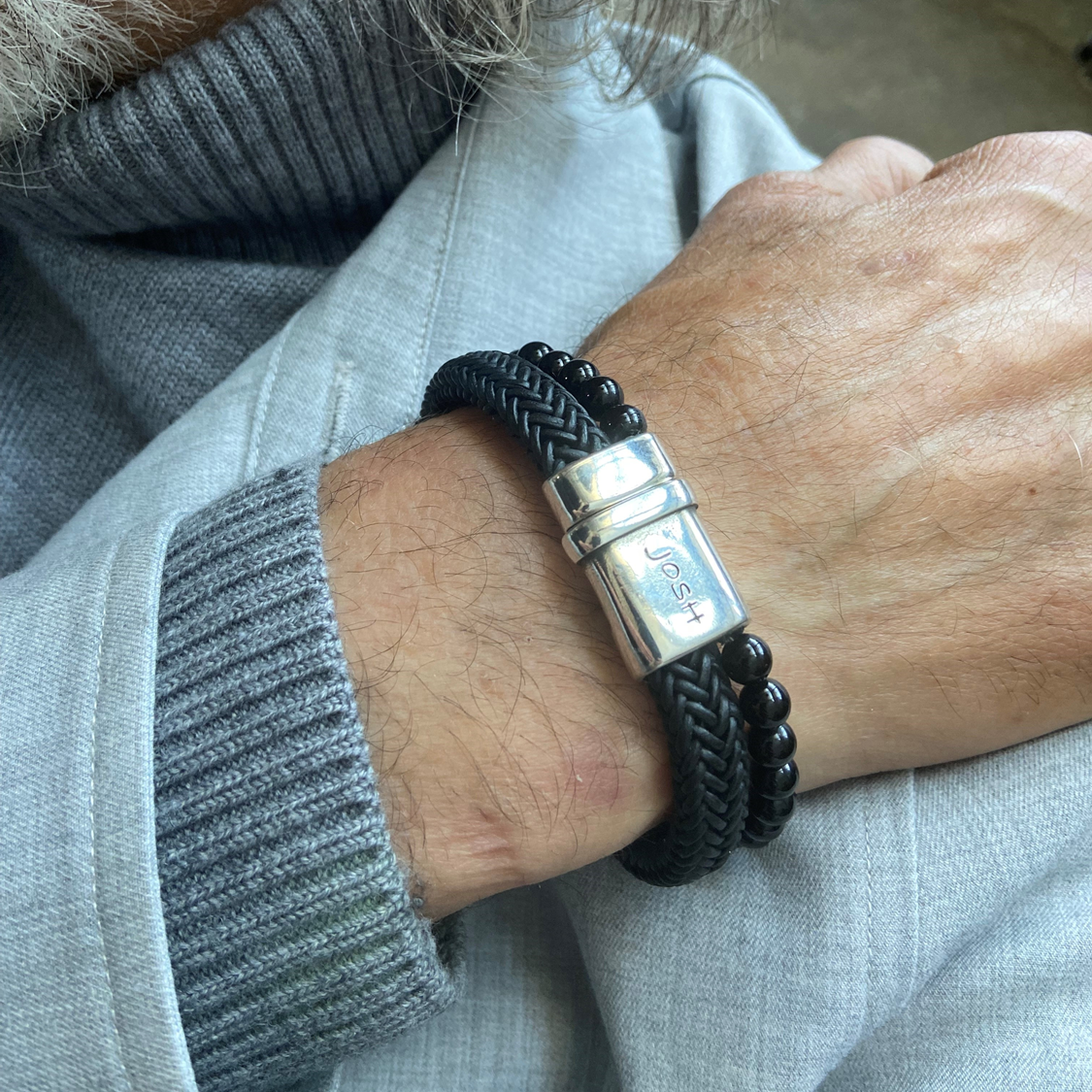 Josh Black Natural Stone Bracelet 09333SL/BLCK/MED