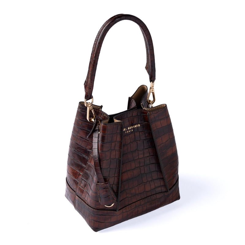 Isabel Bernard Femme Forte Sac à main Minette en cuir de veau marron croco IB21114-230-zoom-
