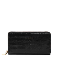 Isabel Bernard Honoré Léa Black Croco Zip Wallet IB23007