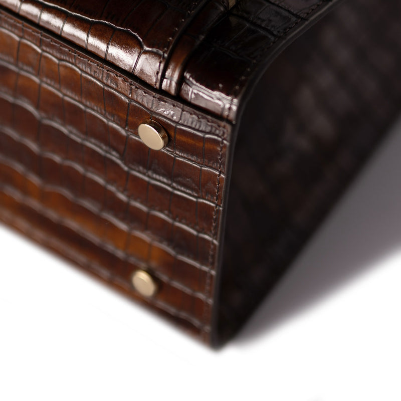 Isabel Bernard Honoré Nadine croco marron sac à main en cuir de veau avec compartiment pour ordinateur portable 13 pouces IB25110-230-13-zoom-