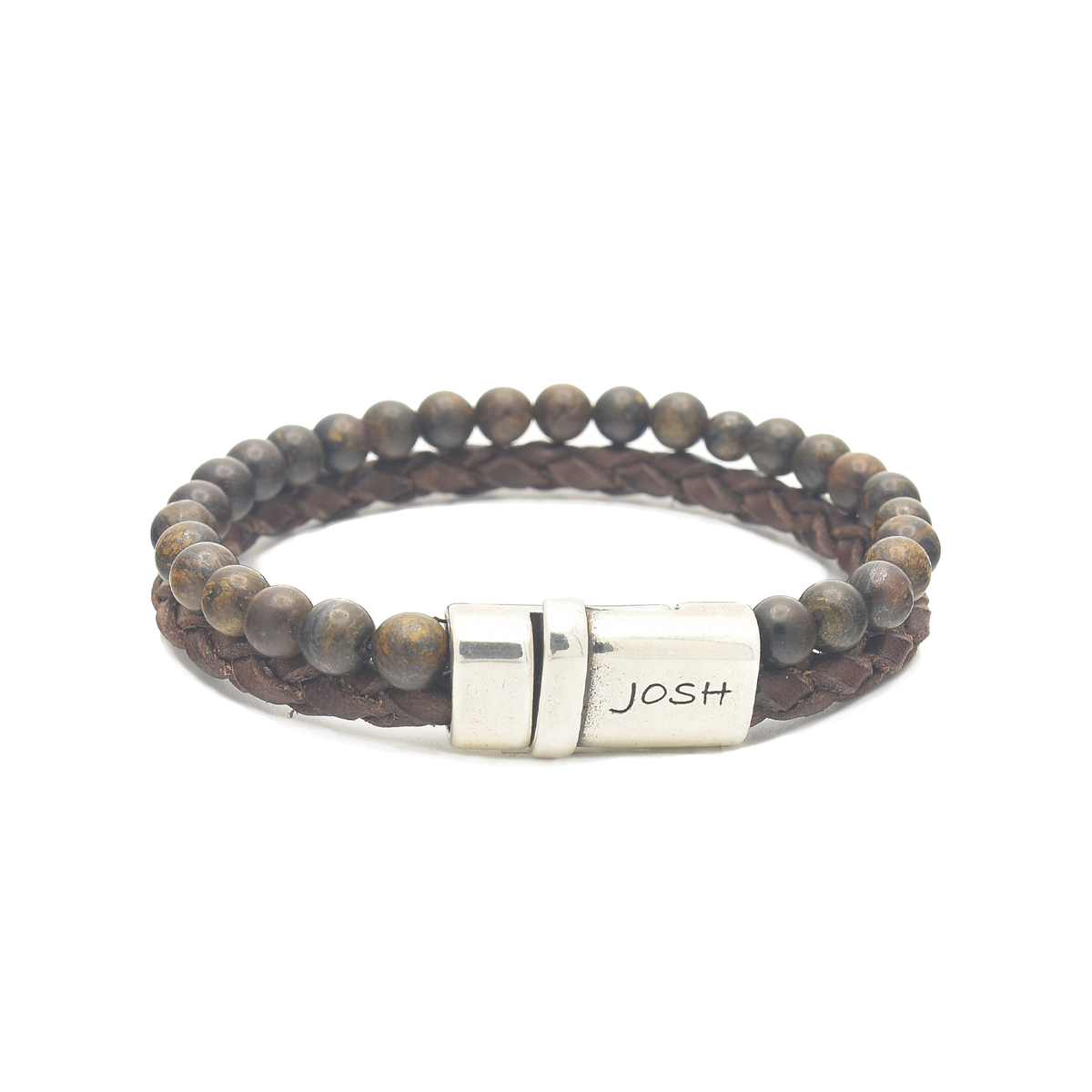 Josh Brown Leather Gemstone Bracelet 09338SL/BRWN/MED