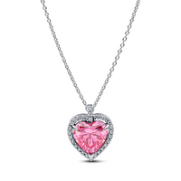 Pandora Timeless 925 Sterling Silver Pink Halo Heart Necklace 394414C01-45
