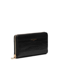 Isabel Bernard Honoré Léa Black Croco Zip Wallet IB23007