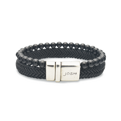 Josh Black Natural Stone Bracelet 09333SL/BLCK/MED