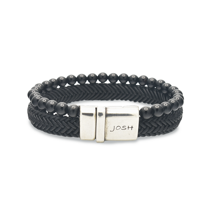 Josh Black Natural Stone Bracelet 09333SL/BLCK/MED-zoom-