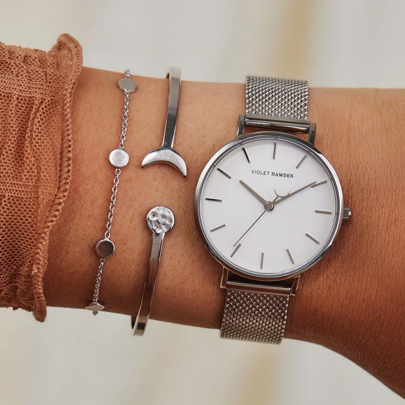 Violet Hamden Day & Night Montre Ronde Femme Argentée et Blanche VH08001-zoom-