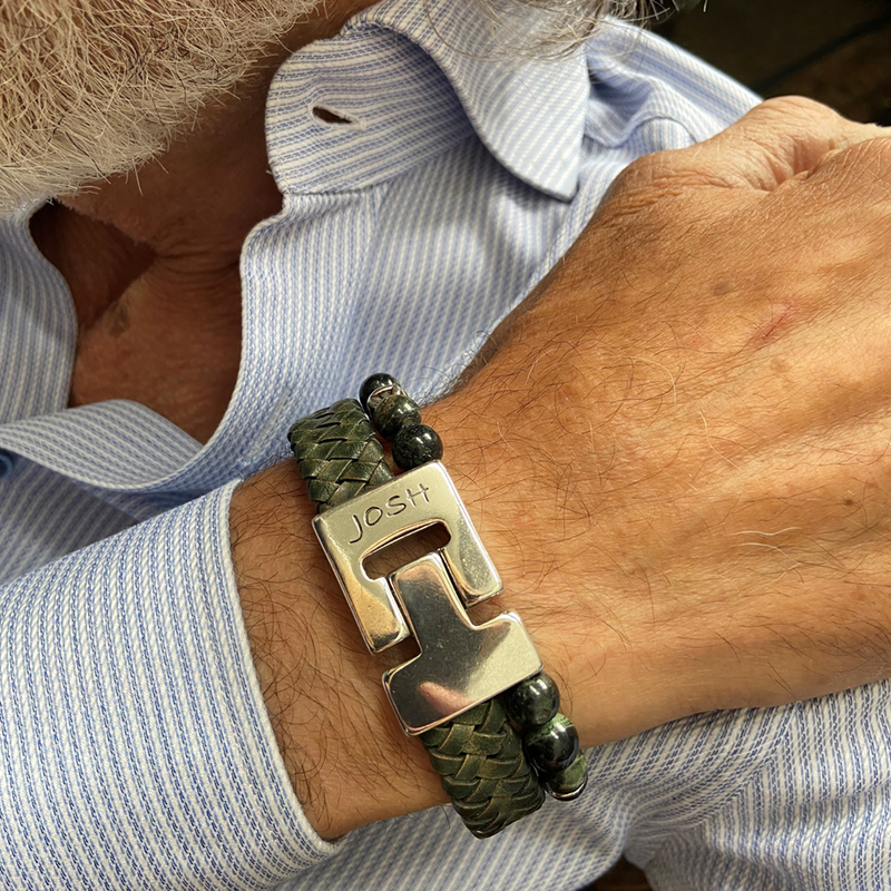 Josh Green Natural Stone Bracelet 25035SL/GRNN/MED-zoom-