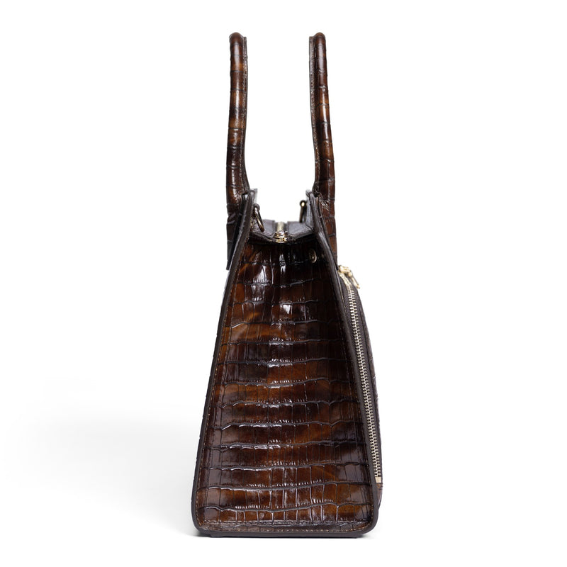 Isabel Bernard Honoré Nadine croco marron sac à main en cuir de veau avec compartiment pour ordinateur portable 13 pouces IB25110-230-13-zoom-