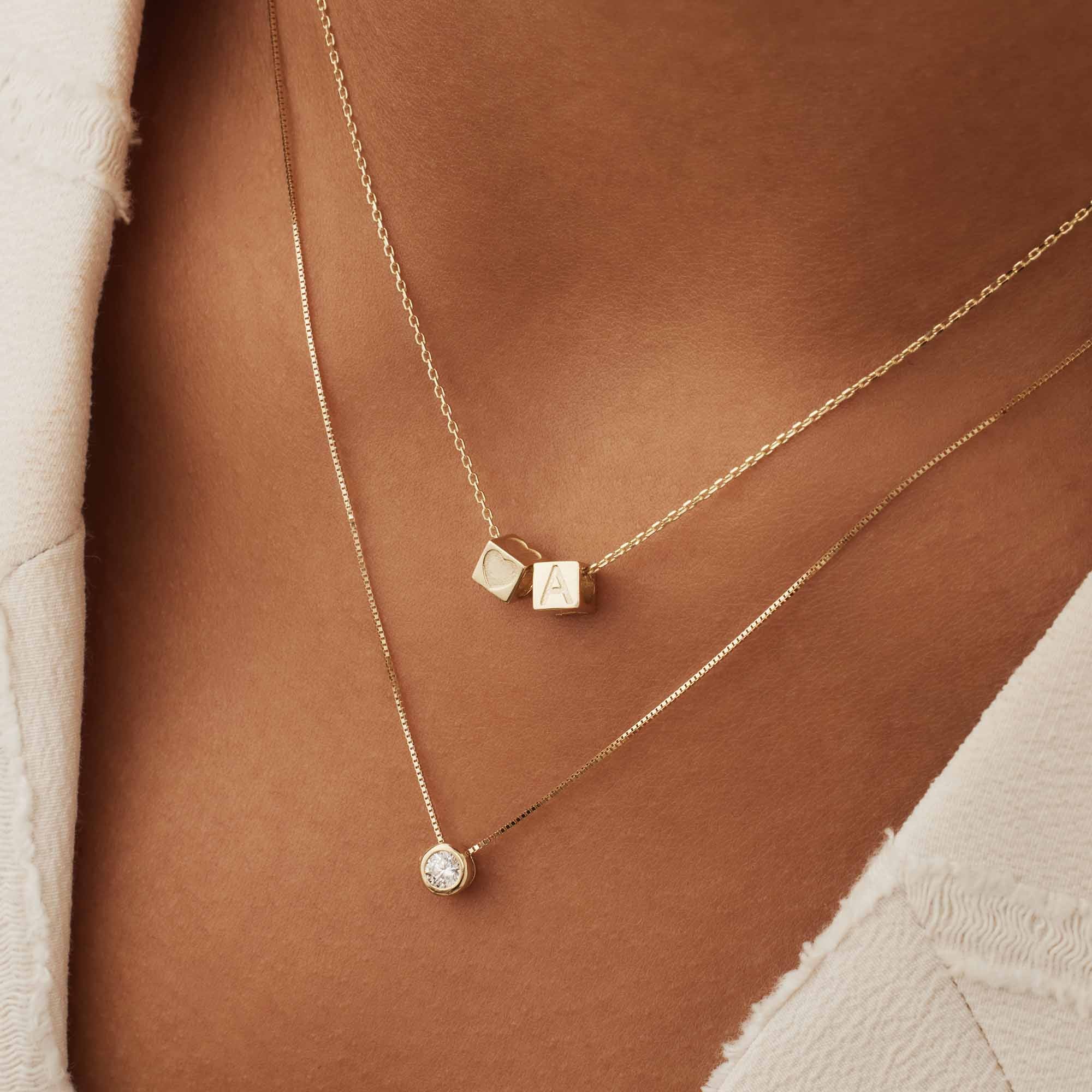 Isabel Bernard Le Carré Felie 14 Carat Golden Initial Charm cube IB340043