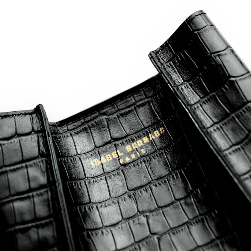 Isabel Bernard Femme Forte Sac à main Minette en cuir de veau noir croco IB21114-201-zoom-
