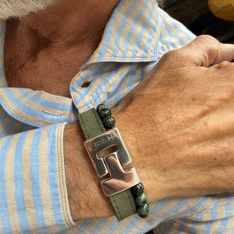 Josh Green Natural Stone Bracelet 25039SL/GRNN/MED-zoom-