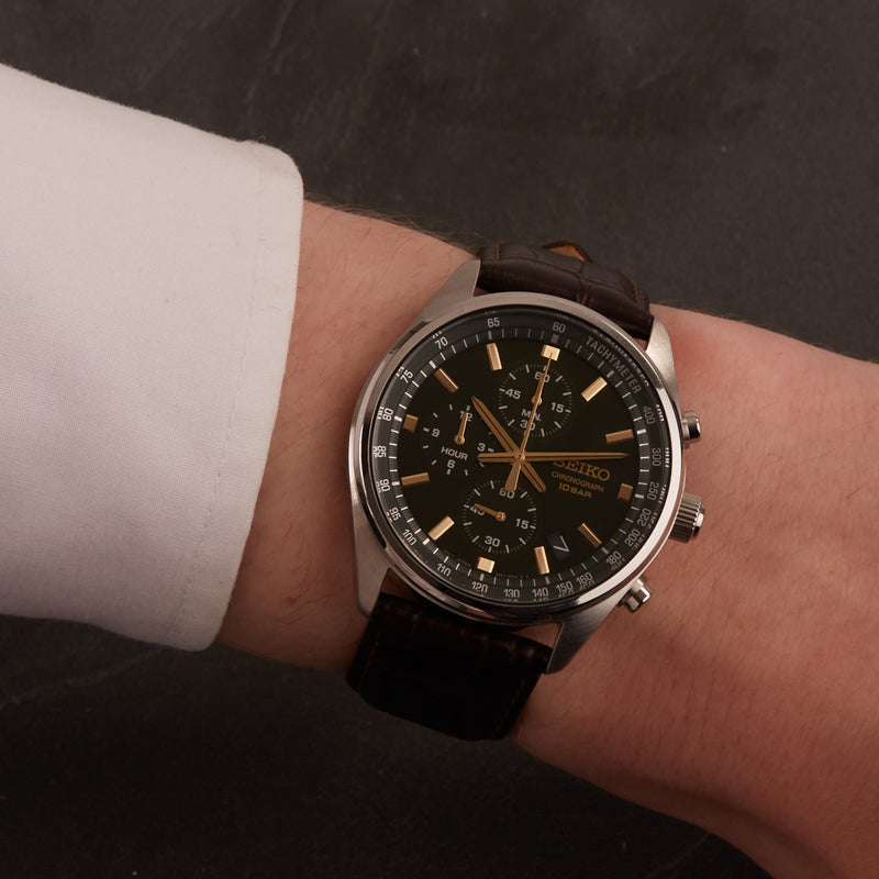 Seiko Chronograph Hommes Montre Marron SSB385P1-zoom-