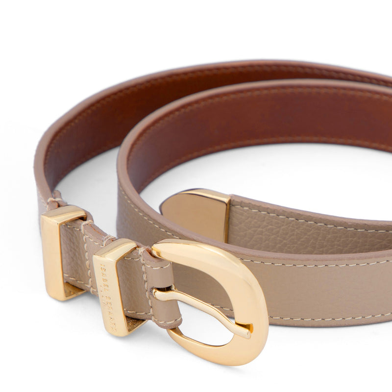 Isabel Bernard Rêveur Mathilde Ceinture en cuir de veau taupe avec boucle dorée IB60020-078-95-zoom-