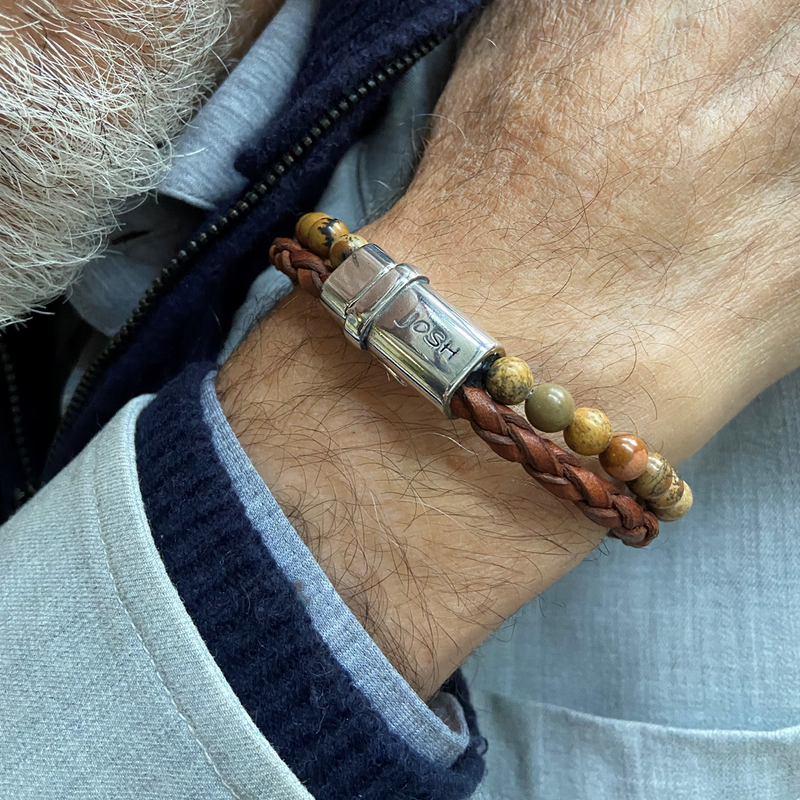 Josh Naturel Leather Gemstone Bracelet 09338SL/CGNT/LRG-zoom-