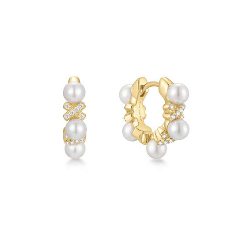 Ania Haie Reimaginer Gold Coloured Shell Pearl Hoop Earrings AH-E069-07G-zoom-