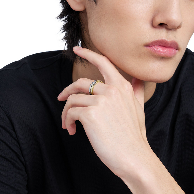 Emporio Armani Silver and Gold Stainless Steel Ring EGS32320407-zoom-