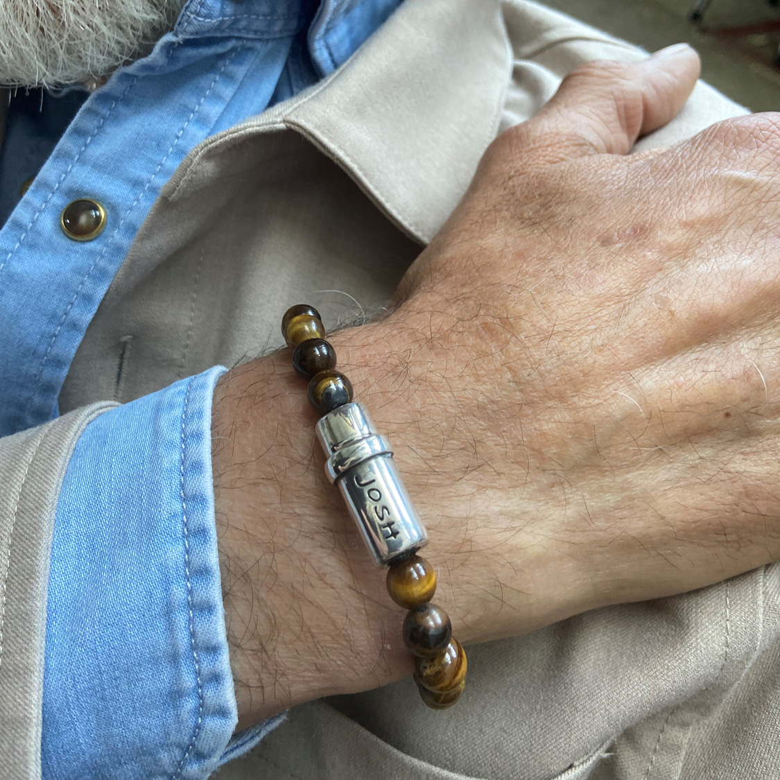 Josh Cognac Natural Stone Bracelet 09285SL/CGNC/MED