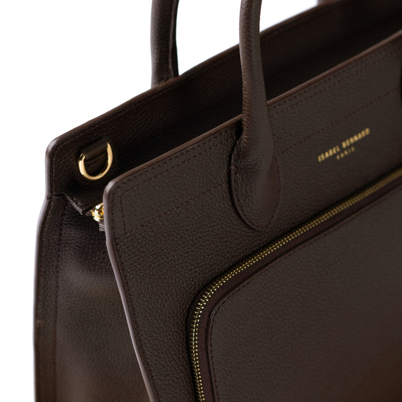 Isabel Bernard Honoré Nadine marron foncé sac à main en cuir de veau avec compartiment pour ordinateur portable 13 pouces IB25110-031-13-zoom-