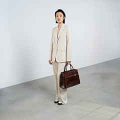 Isabel Bernard Honoré Nadine croco brown calfskin leather handbag with 13 inch laptop compartment IB25110-230-13