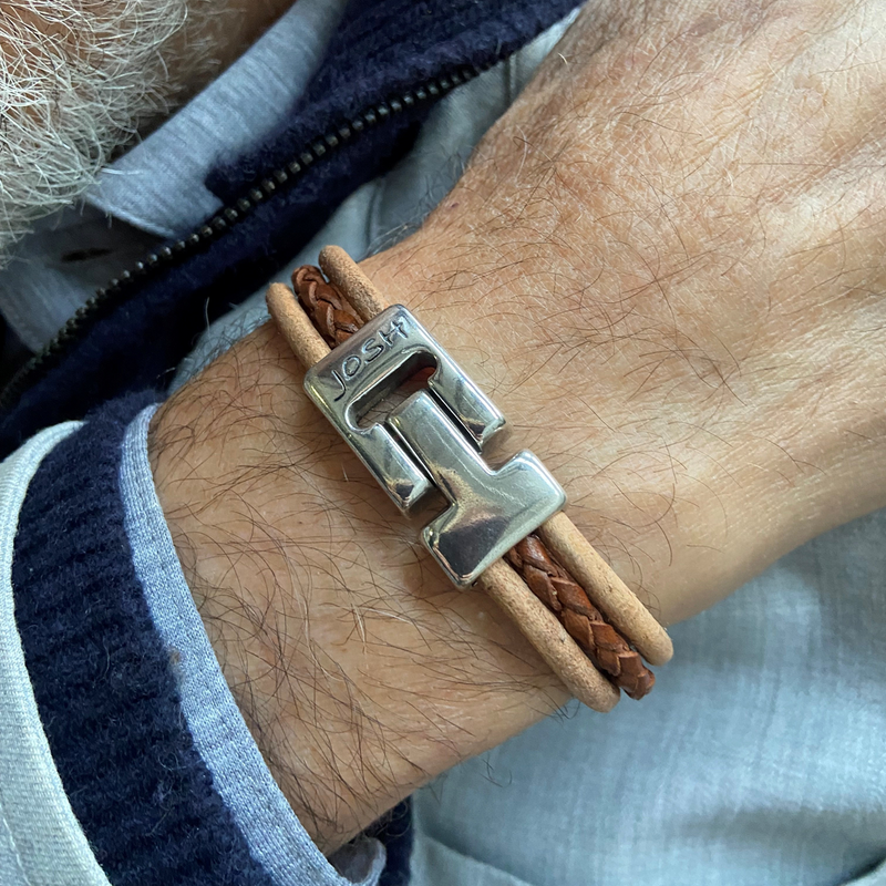 Josh Cognac Leather Bracelet 25045SL/CGNC/LRG-zoom-