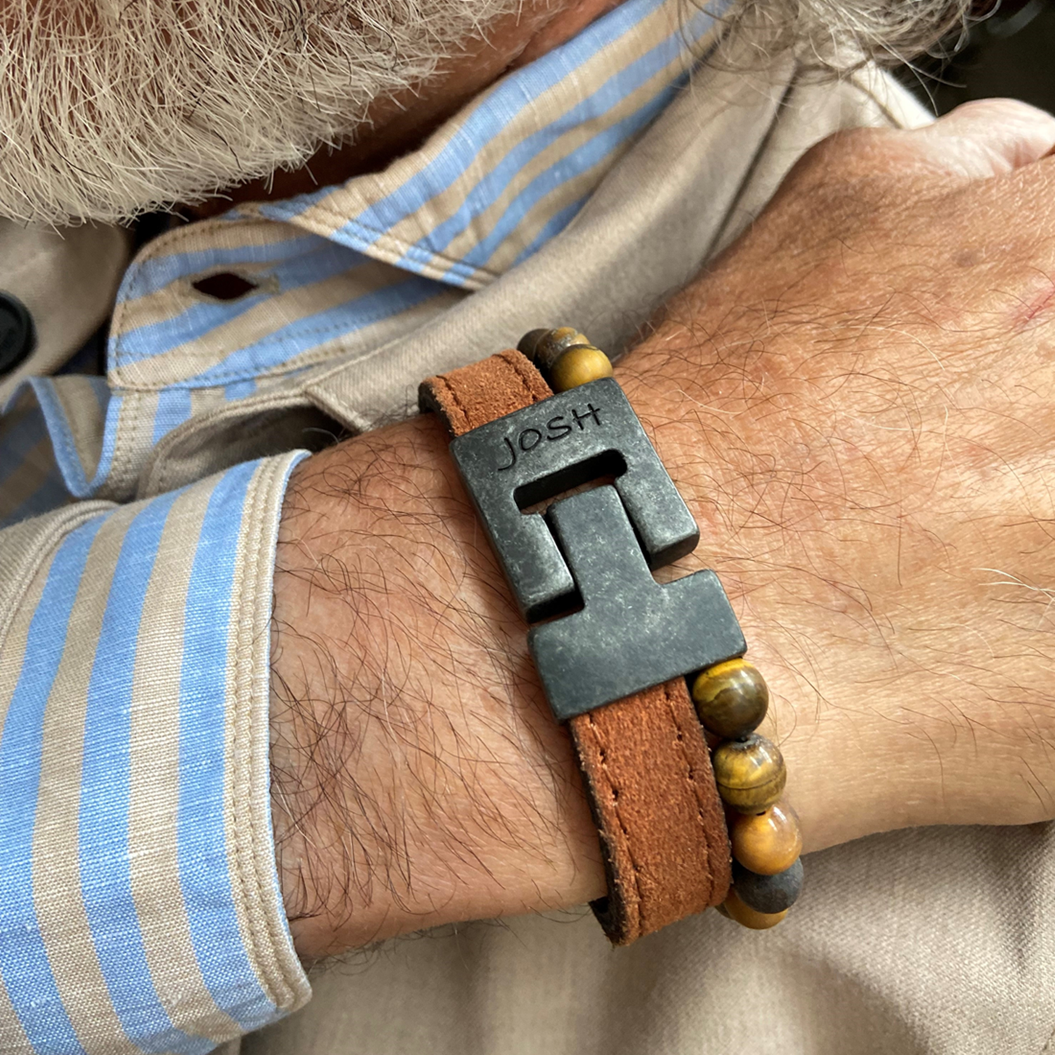 Josh Cognac Natural Stone Bracelet 25039VB/CGNC/LME